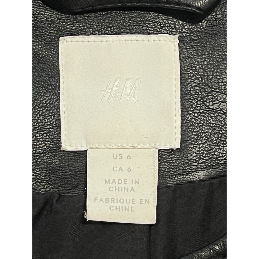 H+M Women's Faux‎ Leather Black Biker Style Jacket Size 6 - Picture 5 of 6